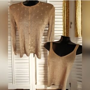 Sparkling Gold Metallic Knit Tank & Cardigan Set Size S